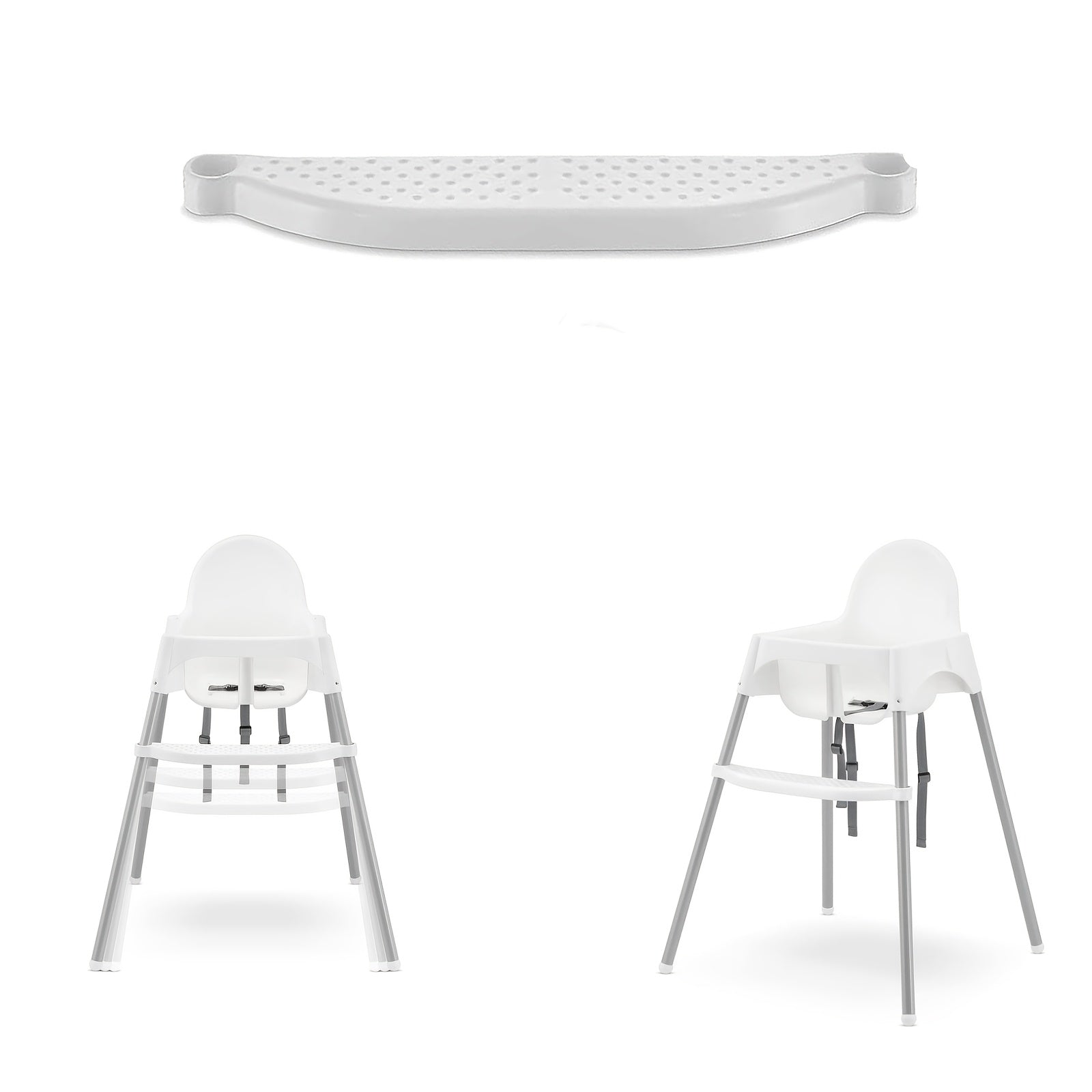 Эта подставка для ног для высоких стульев регулируется и имеет нескользящий легкий пластик. Она разработана для совместимости с аксессуарами для высоких стульев и включает стабилизирующие резиновые кольца. Сборка не требуется.