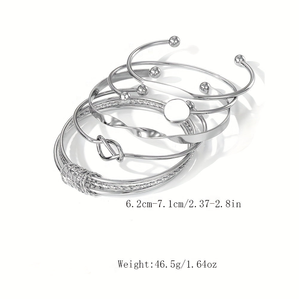 Набор из 5 винтажных открытых браслетов для женщин, золотистый металлический, геометрический, спиральный, узловой украшения