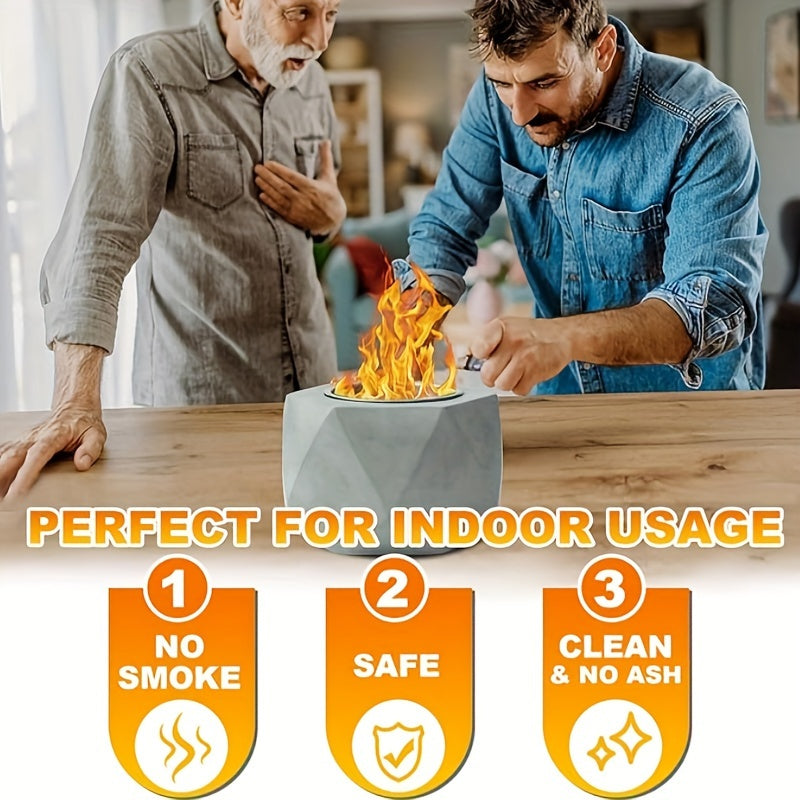 Portativ Mini Spirtli Yoqilg'i Yoqish Teshigi, Tutun chiqarmaydigan Beton Stol Ustiga, O't o'chiruvchi bilan birga - Ichki va Tashqi Bezash uchun Ideal, Qish uchun Ventilyatsiyalangan Metall Kamina