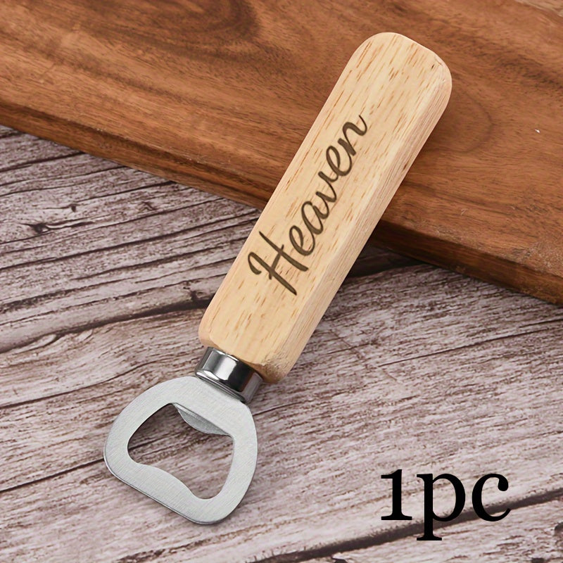 Engraved Wooden Handle Bottle Opener with Stainless Steel Keychain for Holidays and Everyday Use