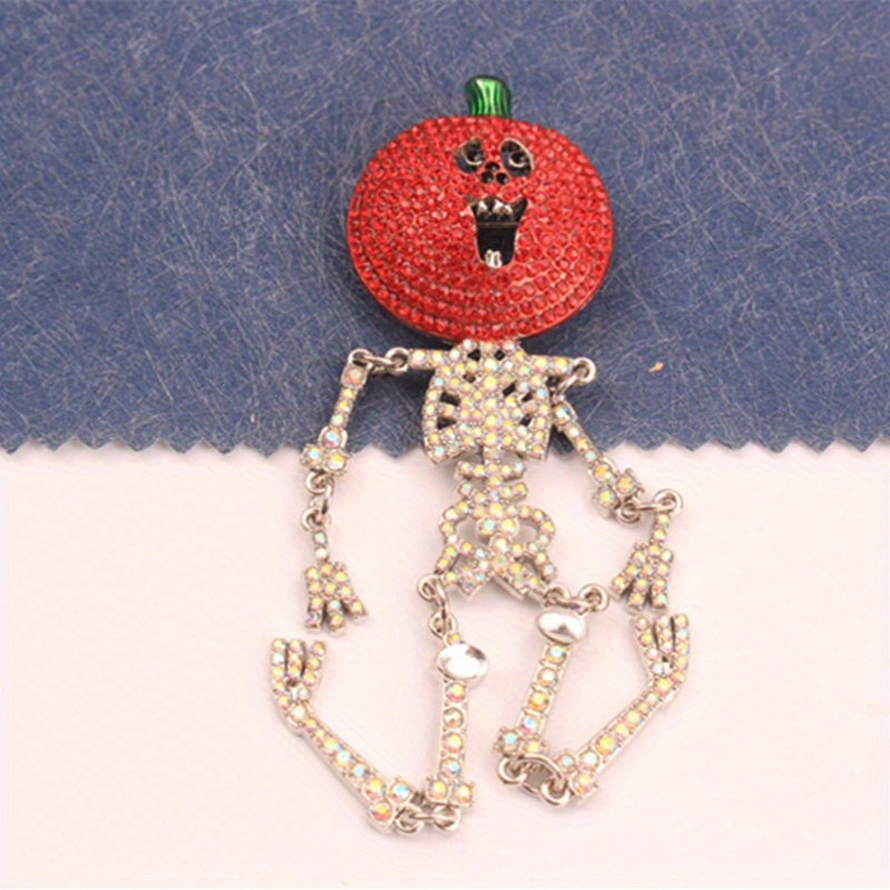 Elegant Rhinestone Pumpkin Skeleton Brooch Pin Irregular Shape Fashion Accessory for Parties and Daily Wear