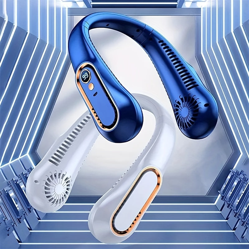 Mini Portable Bladeless Neck Fan with LED Light, Rechargeable, Long Battery
