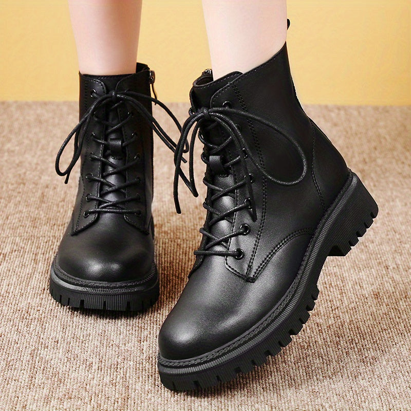 Women’s Black Faux Cover Chunky Sole Platform Ankle Boots