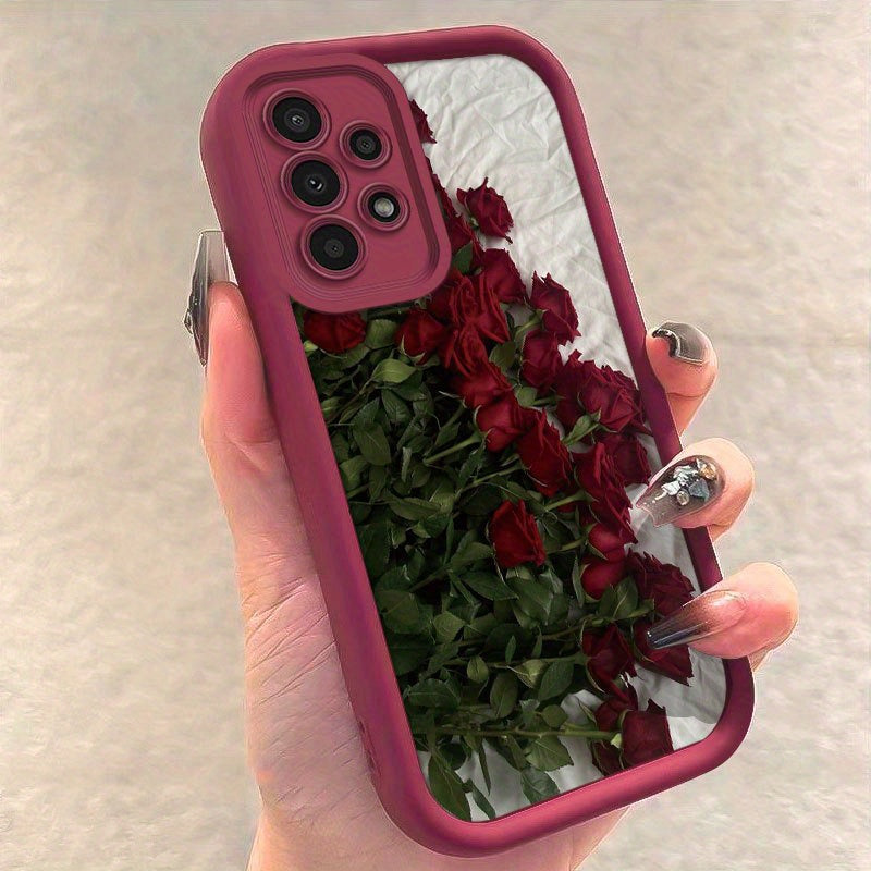 Red Rose Pattern Silicone Phone Case for Samsung Galaxy Models