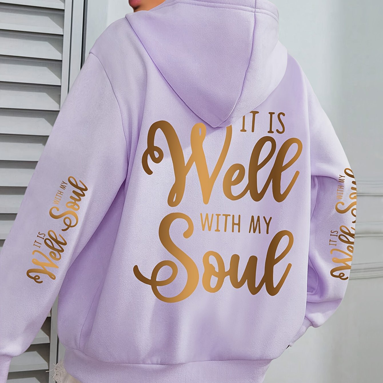 Plus Size Hooded Sweatshirt with Gold Lettering Oversized Fall Winter Cozy