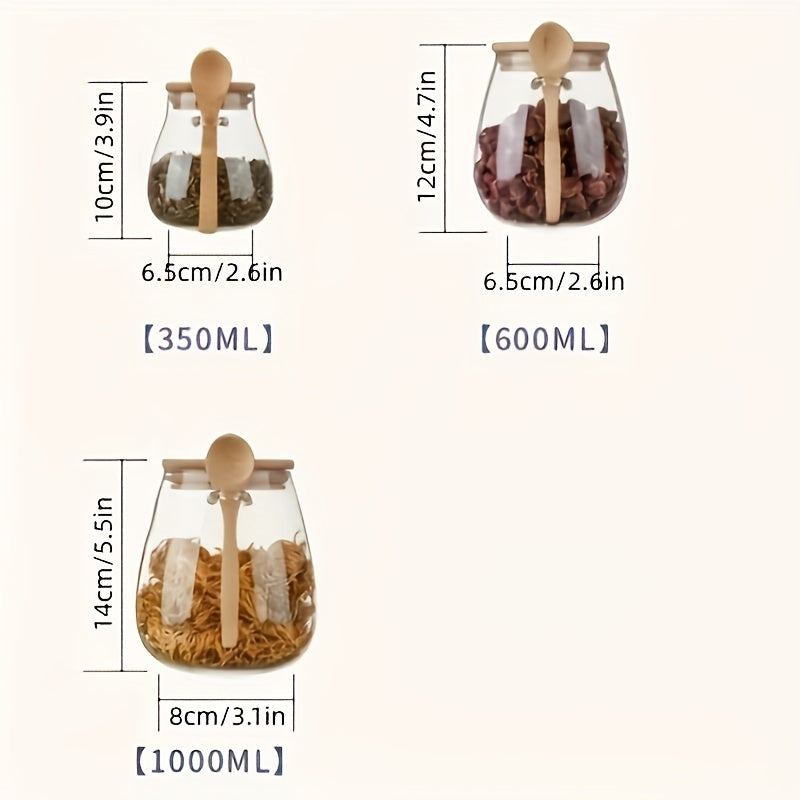 Sealing Storage Jar with Bamboo Lid and Spoon for Snacks and Kitchen