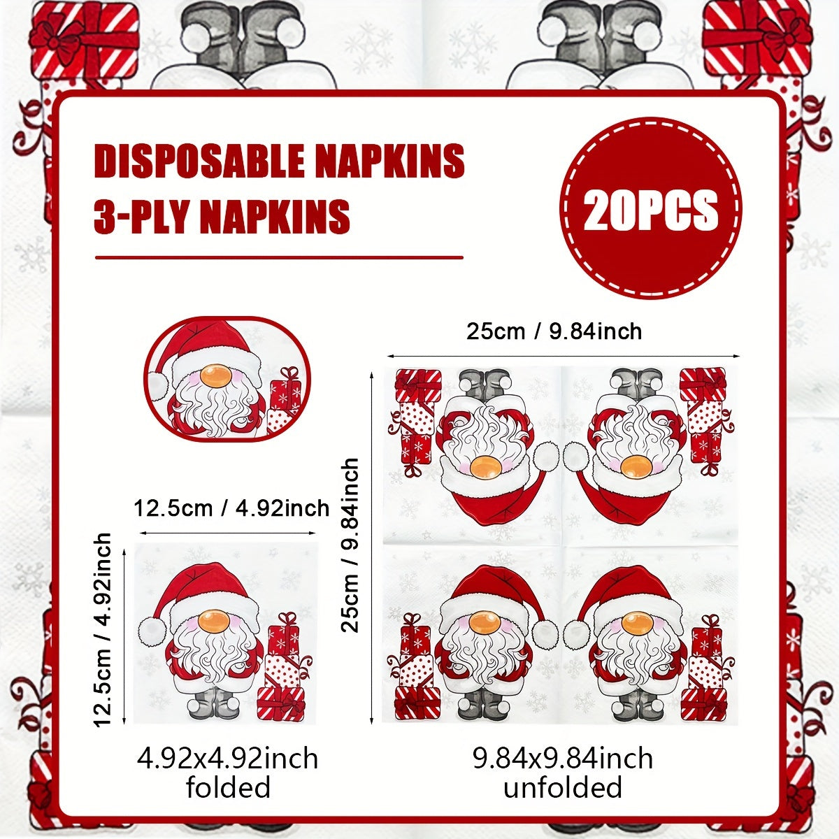 20 Disposable Christmas Santa Placemats, 9.84x24.99cm, Festive Party Decor