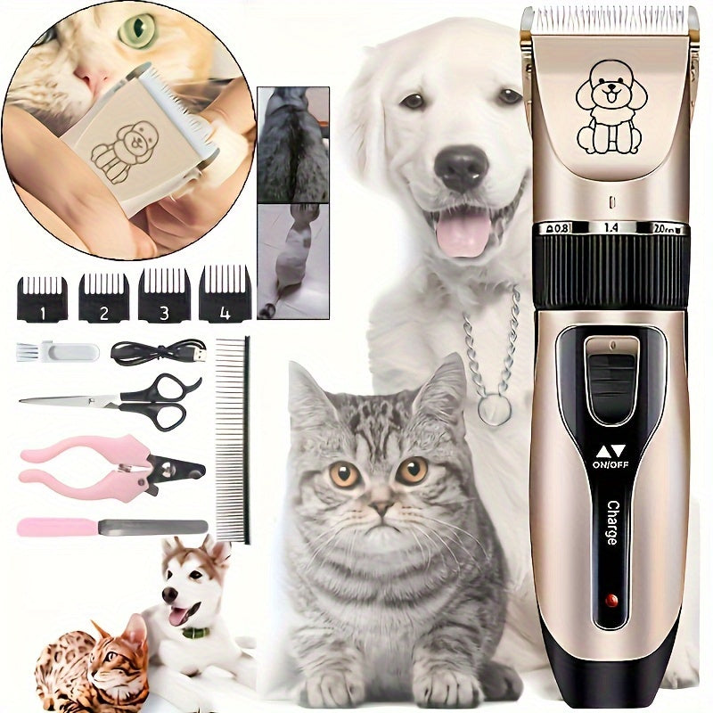 Low Noise Rechargeable Dog Trimmer with Limit Comb and USB Charging