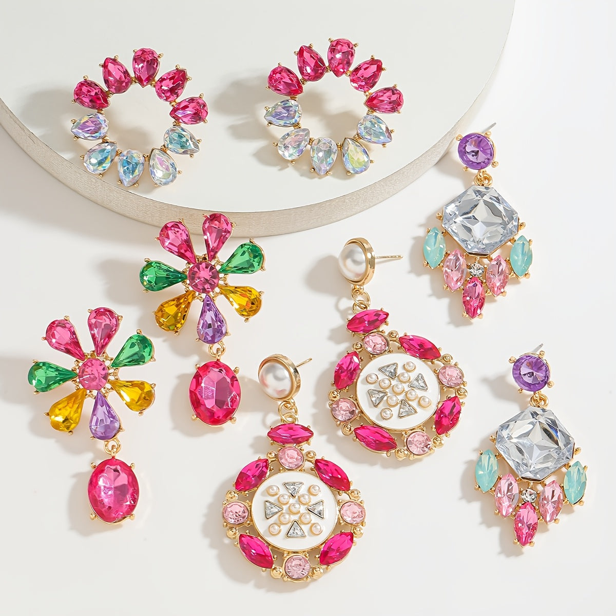 Women's Rhinestone Floral Drop Earrings Alloy Dangles Stainless Steel Posts for Parties and Gifts