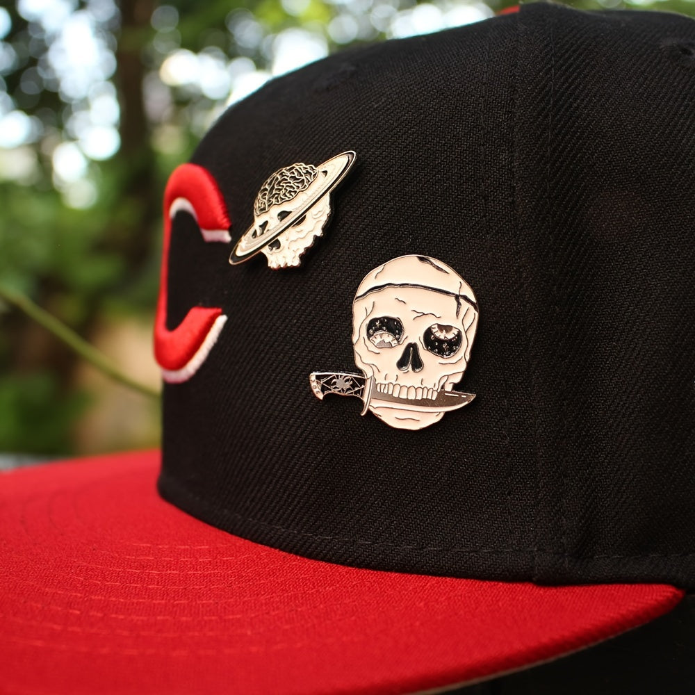 Set of 2 Metal Skull Enamel Pins Zinc Alloy for Hats and Collectibles