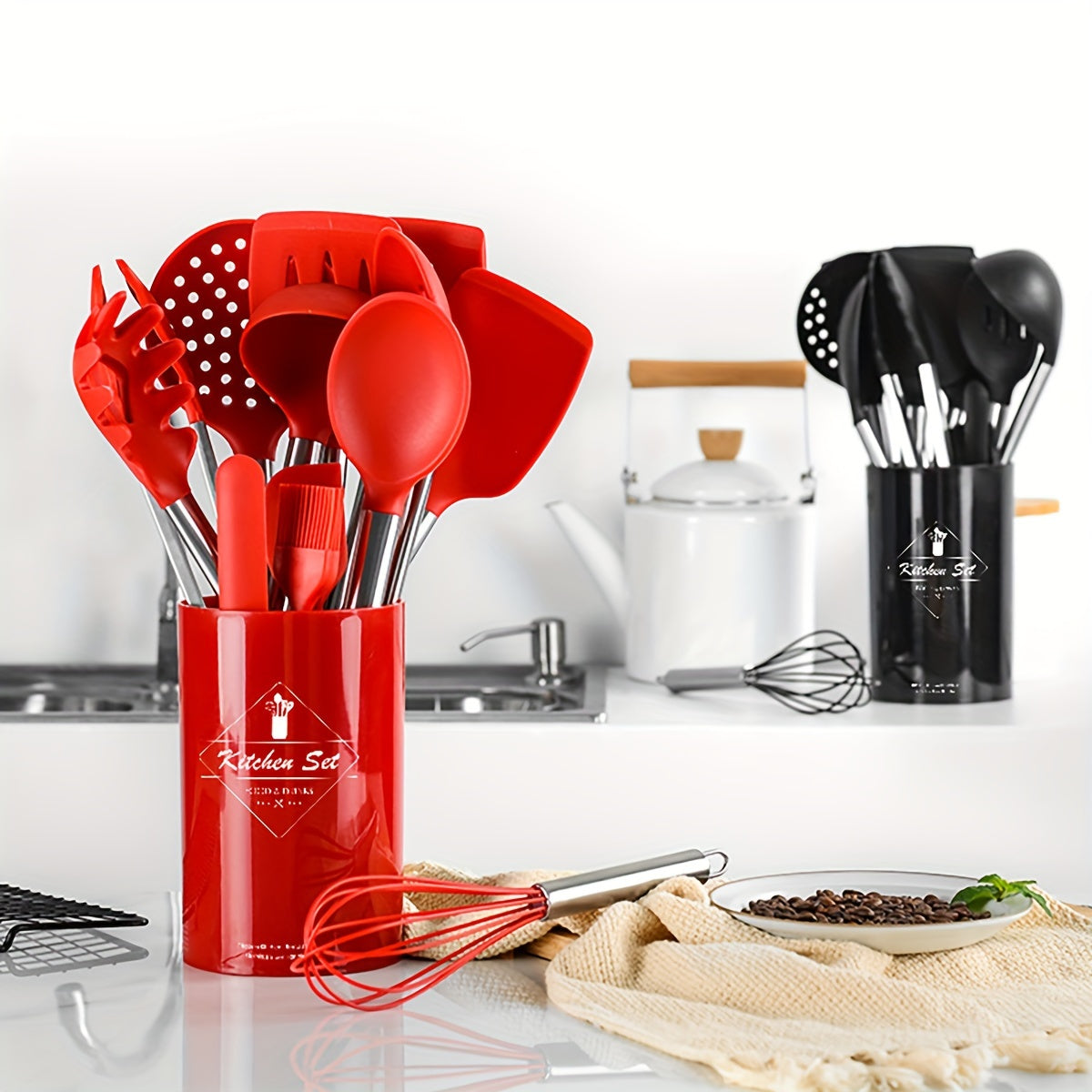 14-Piece Silicone Kitchen Utensil Set with Storage Holder for Holiday Cooking