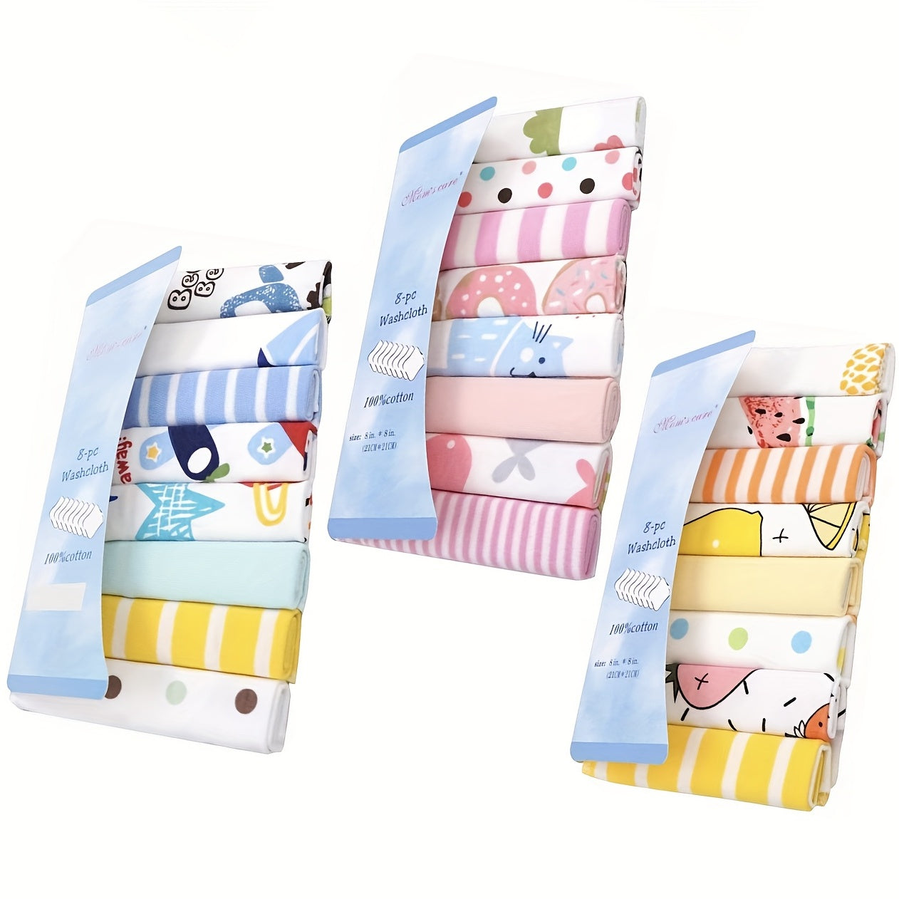 Set of 8 Baby Towels and Washcloths Soft Cotton Baby Bath Cloths and Face Towels for Newborns and Toddlers