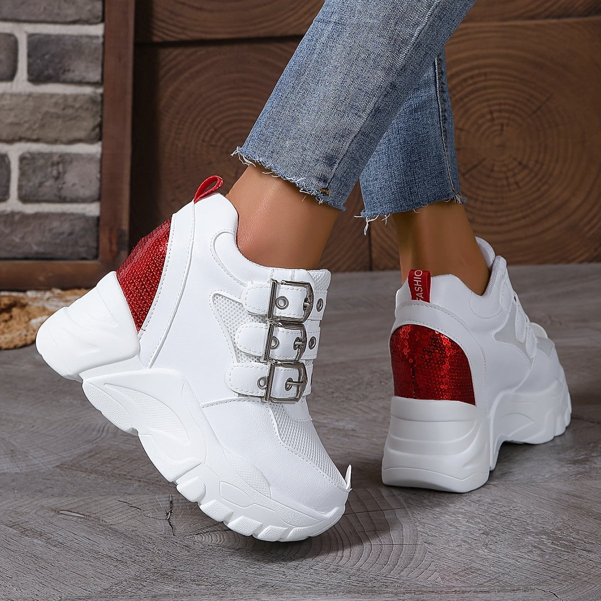 Women's Breathable Mesh Sneakers with Height Increase and Sparkling Sequins