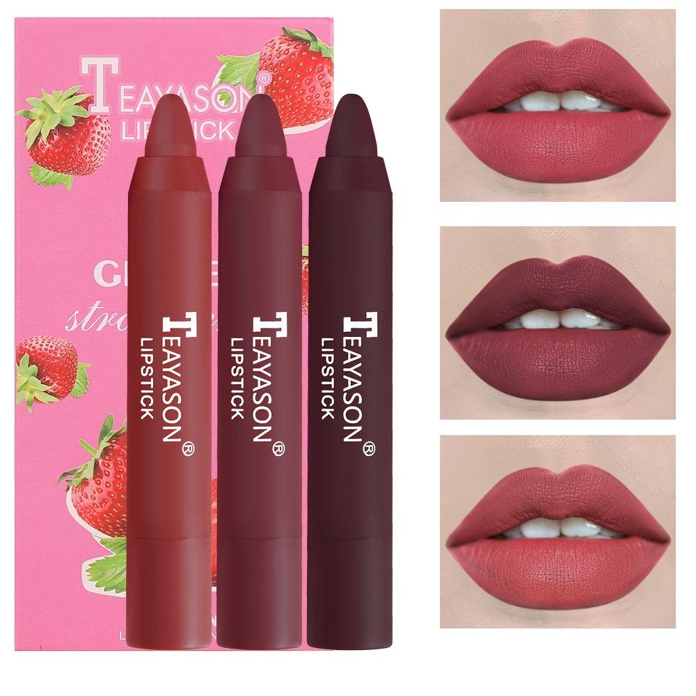 Set de 3 barras de labios mate para mujer, Velvet Air Cream, tonos nude de larga duración