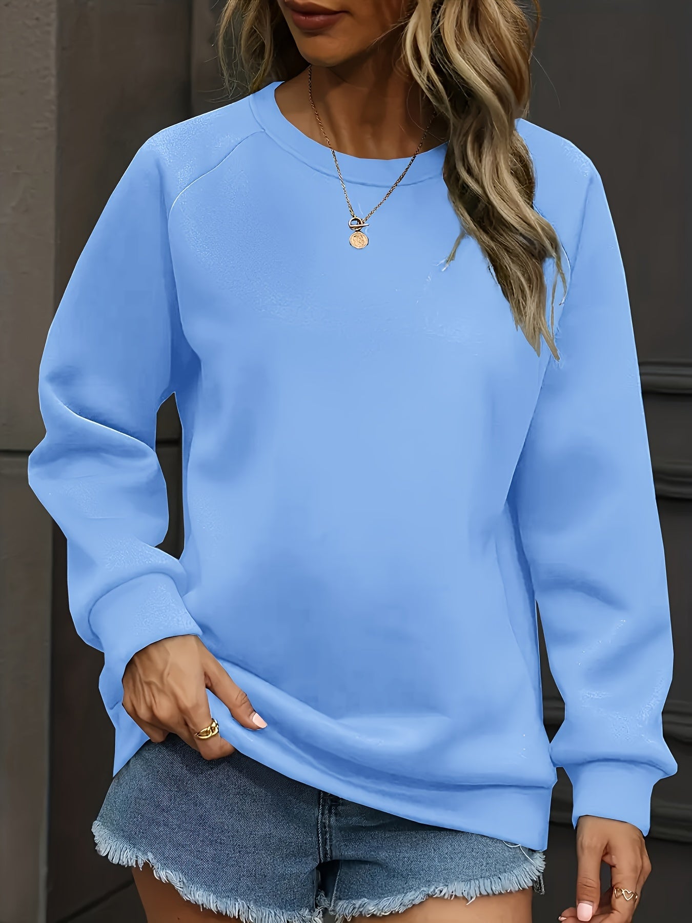 Women's Solid Color Crew Neck Pullover Sweatshirt Polyester Spandex Fall Winter