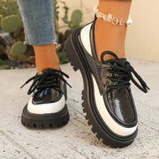 Women's Chunky Platform Loafers Faux Leather Snake Pattern Black White All-Season Shoes