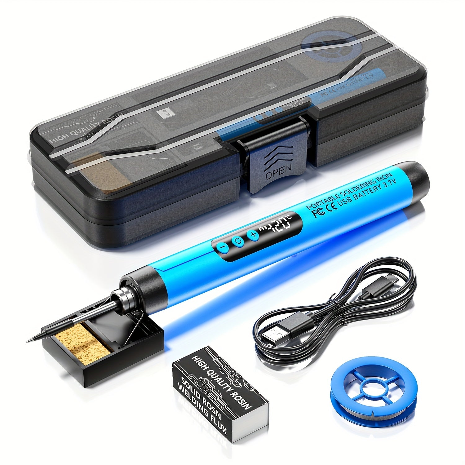 Blivrig USB Payvandlash Temir Pistolet To'plami, Raqamli Ko'rsatkich, Moslashtiriladigan Harorat Boshqaruvi, Keramika Isitish Elementi, Qayta Zaryadlanadigan 1000mAh Li-ion Batareya, USB Quvvatlangan, Rosin va Payvandlashni O'z Ichiga Oladi