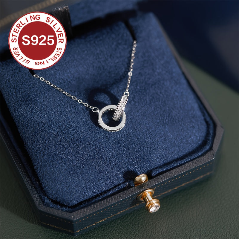 Sterling Silver Double Halo Necklace Kubik Zirkoniyoq Oq Oltin bilan qoplangan Hippoallergik Clavicle zanjiri