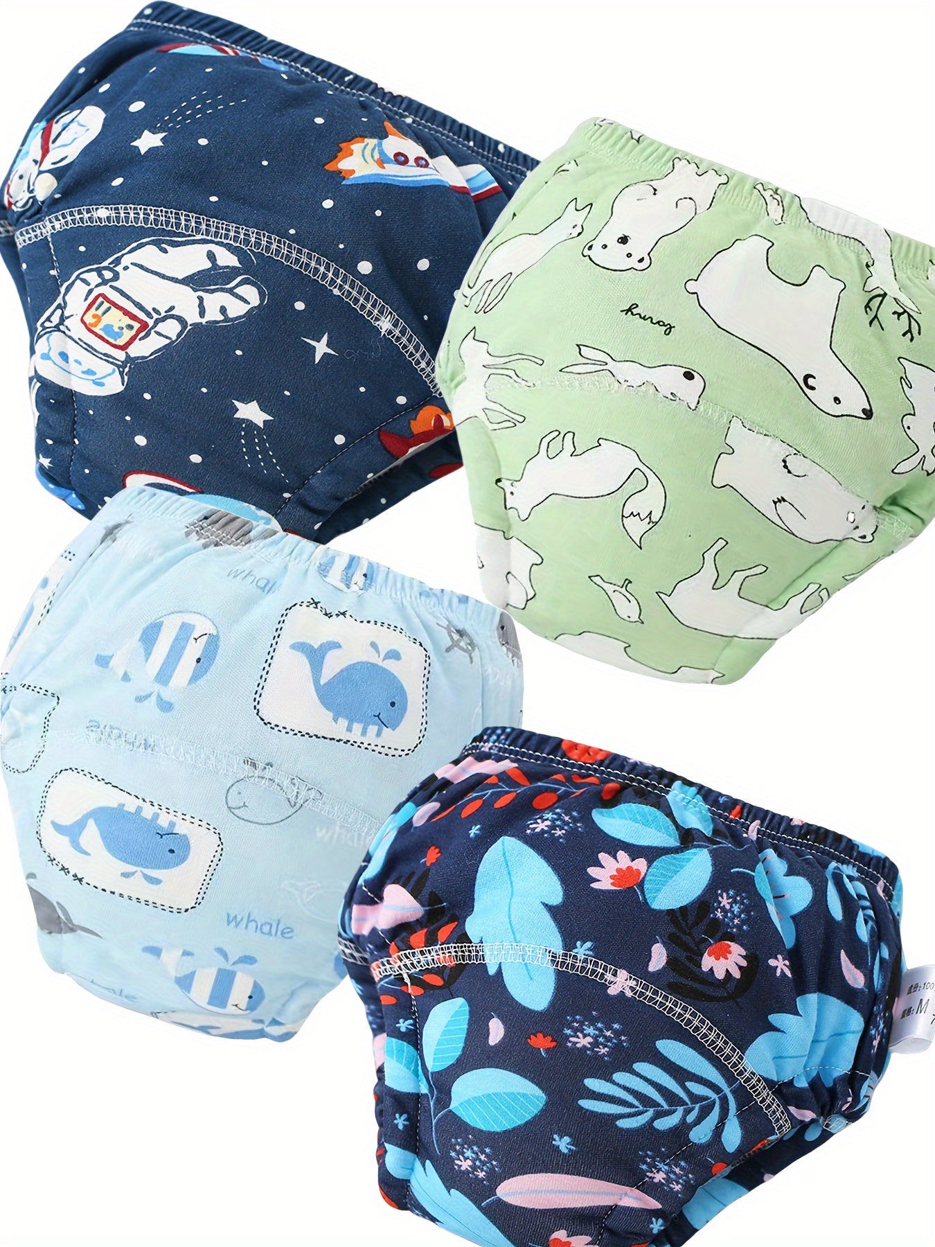 Boys Cotton Training Pants 4-Pack Animal Patterns Breathable Absorbent All-Season