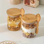 Glass Airtight Jars with Bamboo Lids and Wooden Spoons for Food Storage