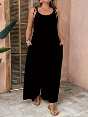 Women's Plus Size Sleeveless Wide-Leg Jumpsuit Polyester Solid Color