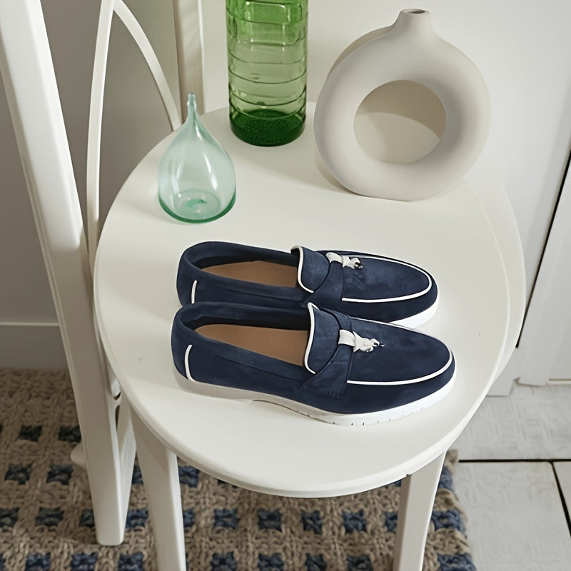 Women's Slip-On Flats Non-Slip Rubber Sole Navy Blue All-Season Casual Footwear