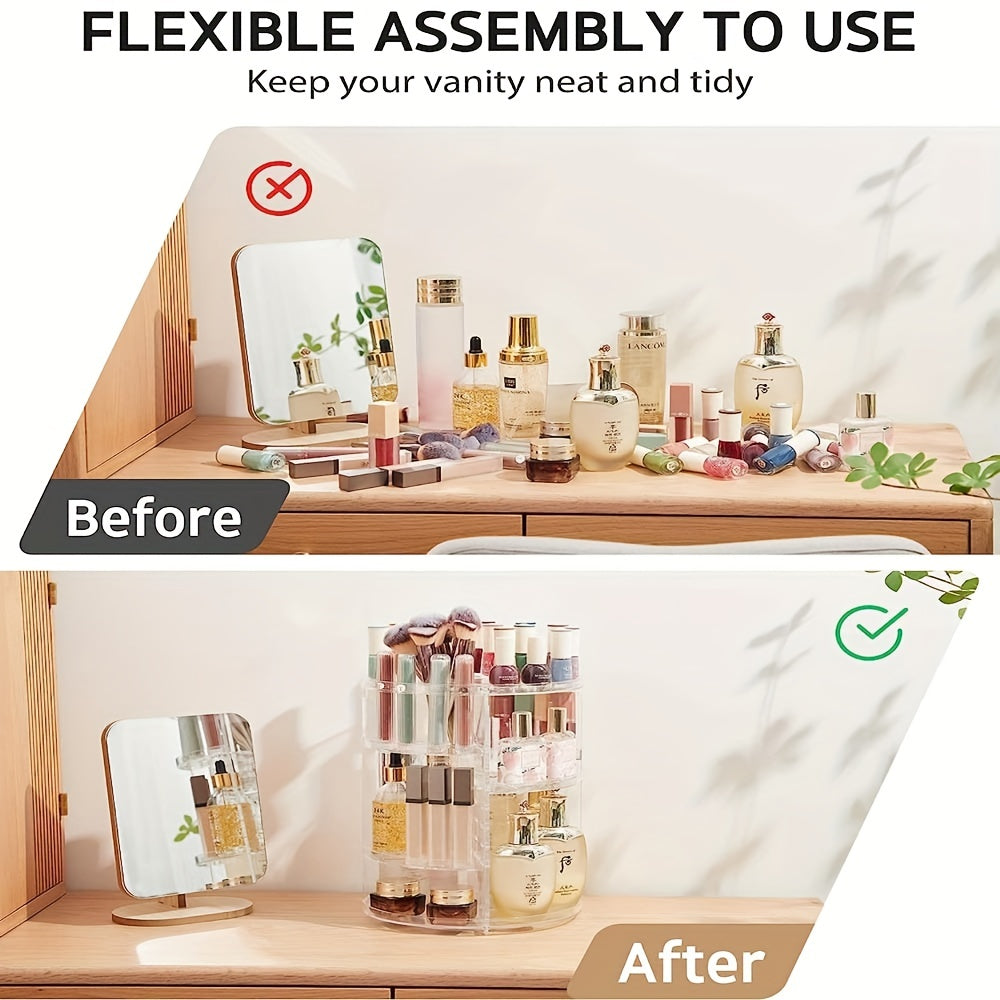 360° Rotating Transparent Makeup Organizer for Bathroom and Bedroom