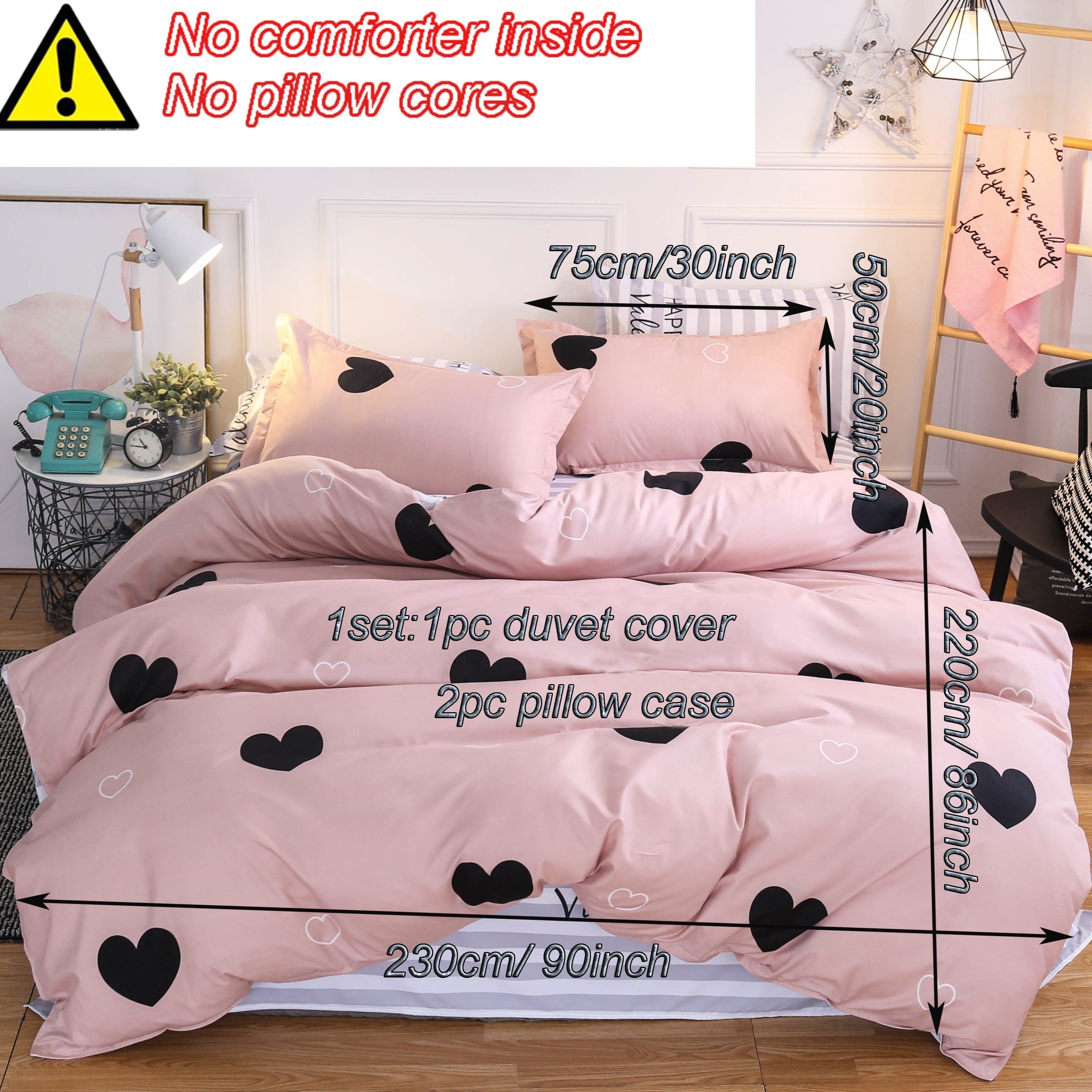 Pink Quilt Cover and Pillowcase Set with Love Holiday Blessing Design, 2 or 3 Piece