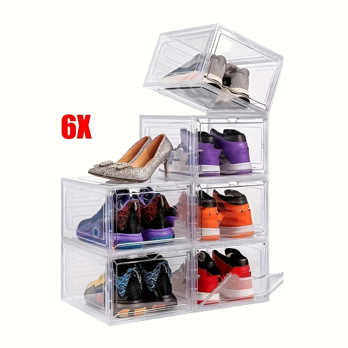 Transparent Plastic Shoe Storage Boxes with Doors Stackable Organizer for Bedroom Bathroom Office