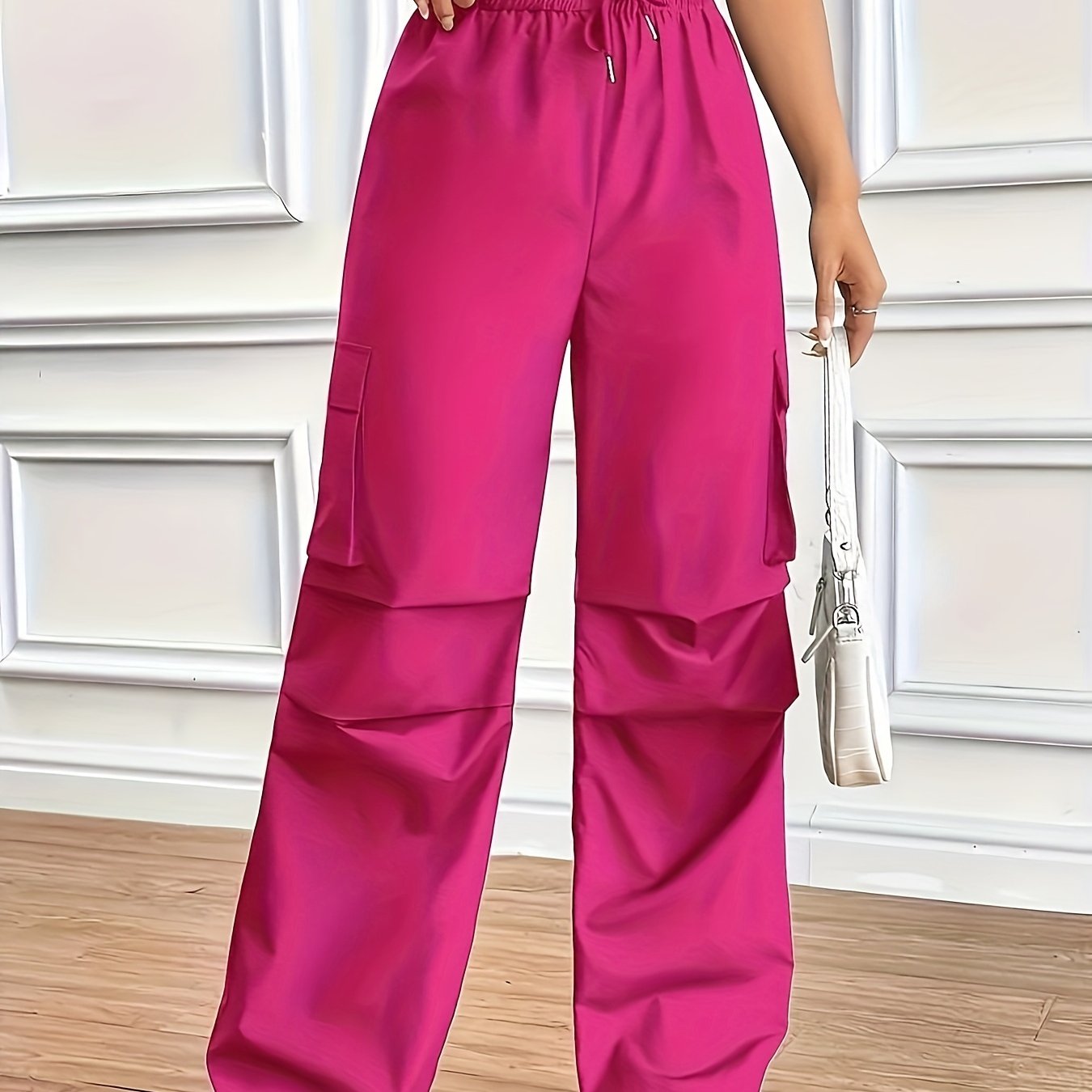 Women's Plus Size Cargo Pants Solid Color Wide Leg Fall Casual