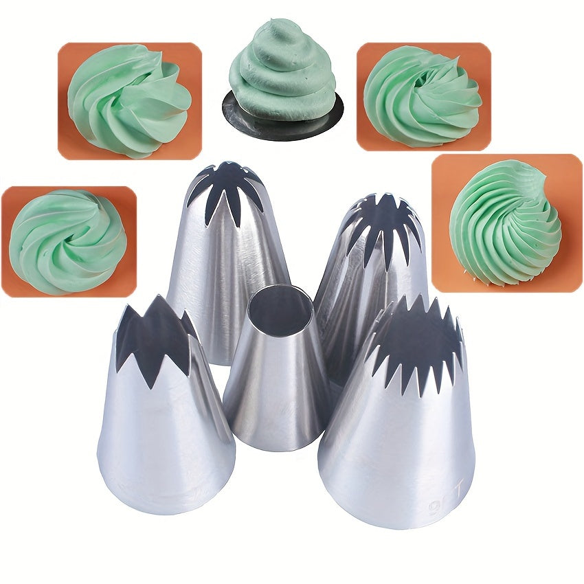 Set of 5 Large Flower-Shaped Piping Tips for Cake and Cookie Decorating