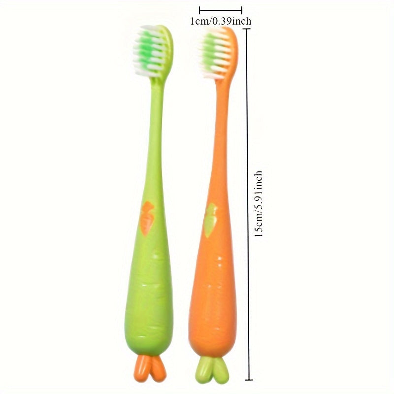 Set of 2 Cartoon Carrot Toothbrushes for Kids with Soft Bristles for Sensitive Gums