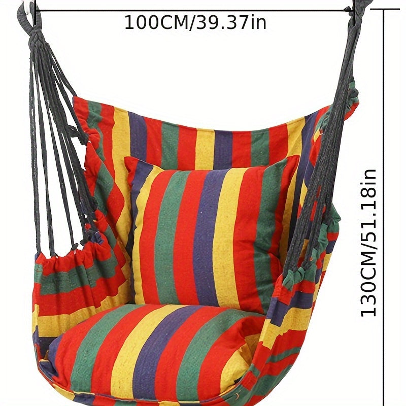 2 Outdoor Hammocks with Striped Pillows Portable Foldable for Camping and Relaxation