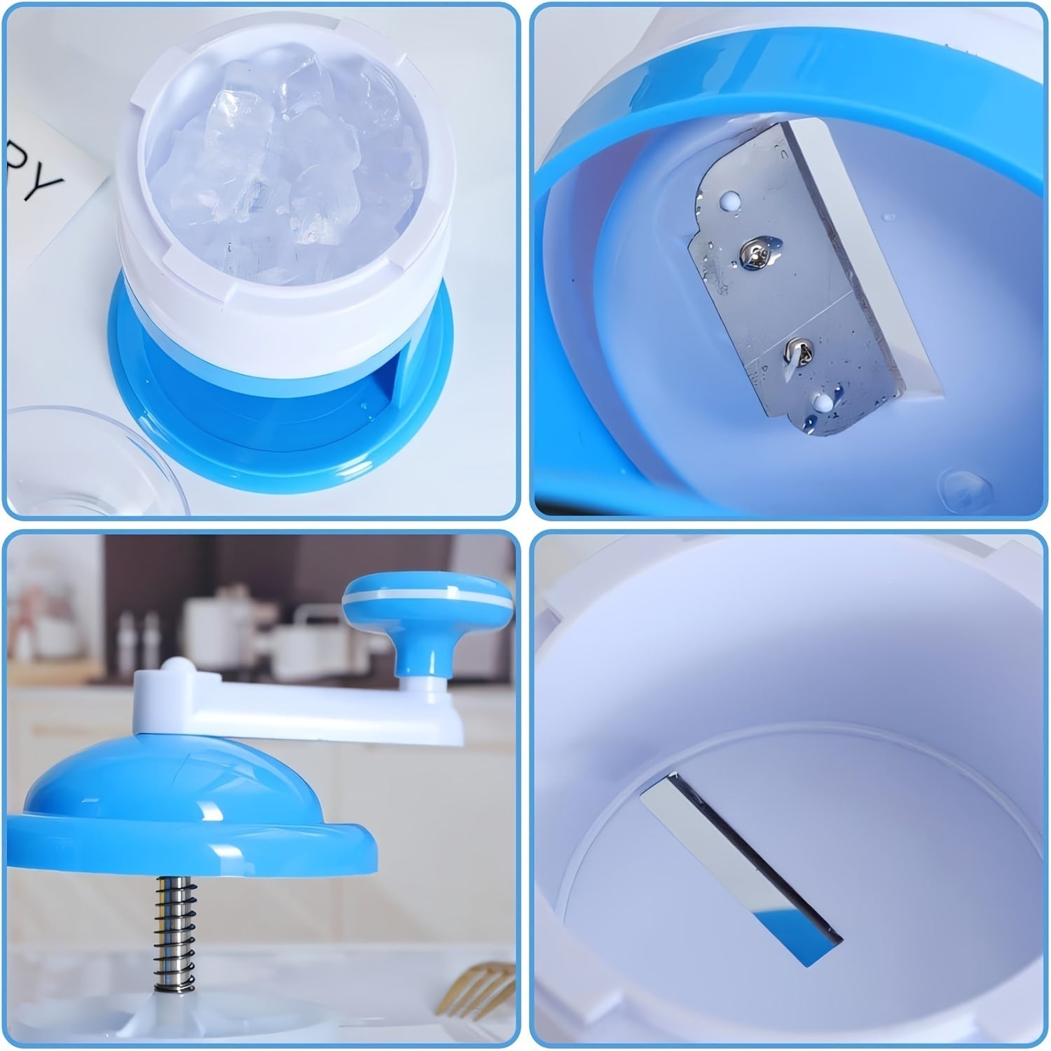 Portable Snow Cone Shaved Ice Maker Blue White Hand Crank Summer Party