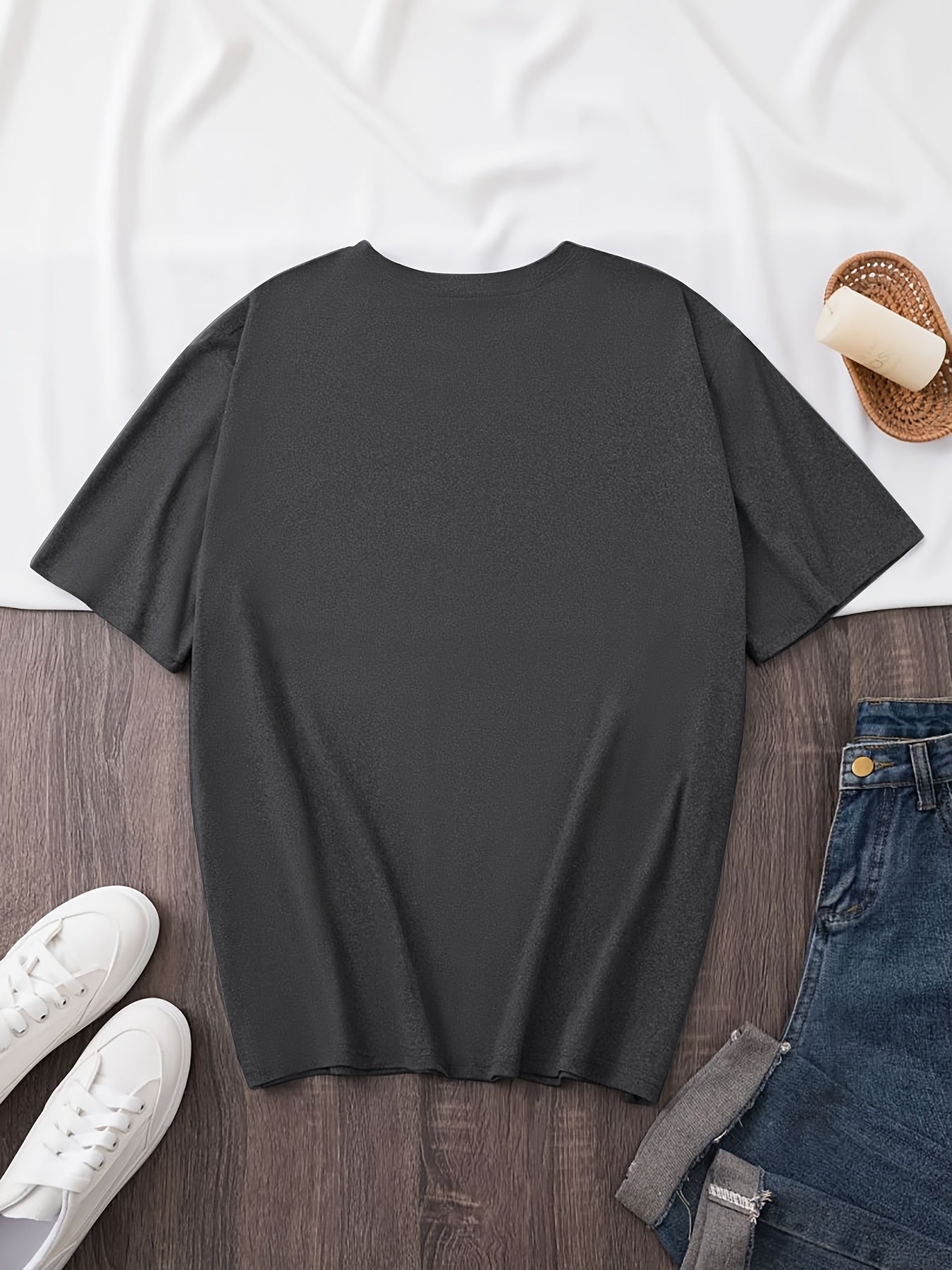 Women's Oversized Graphic Tee Black Short Sleeve Casual T-Shirt