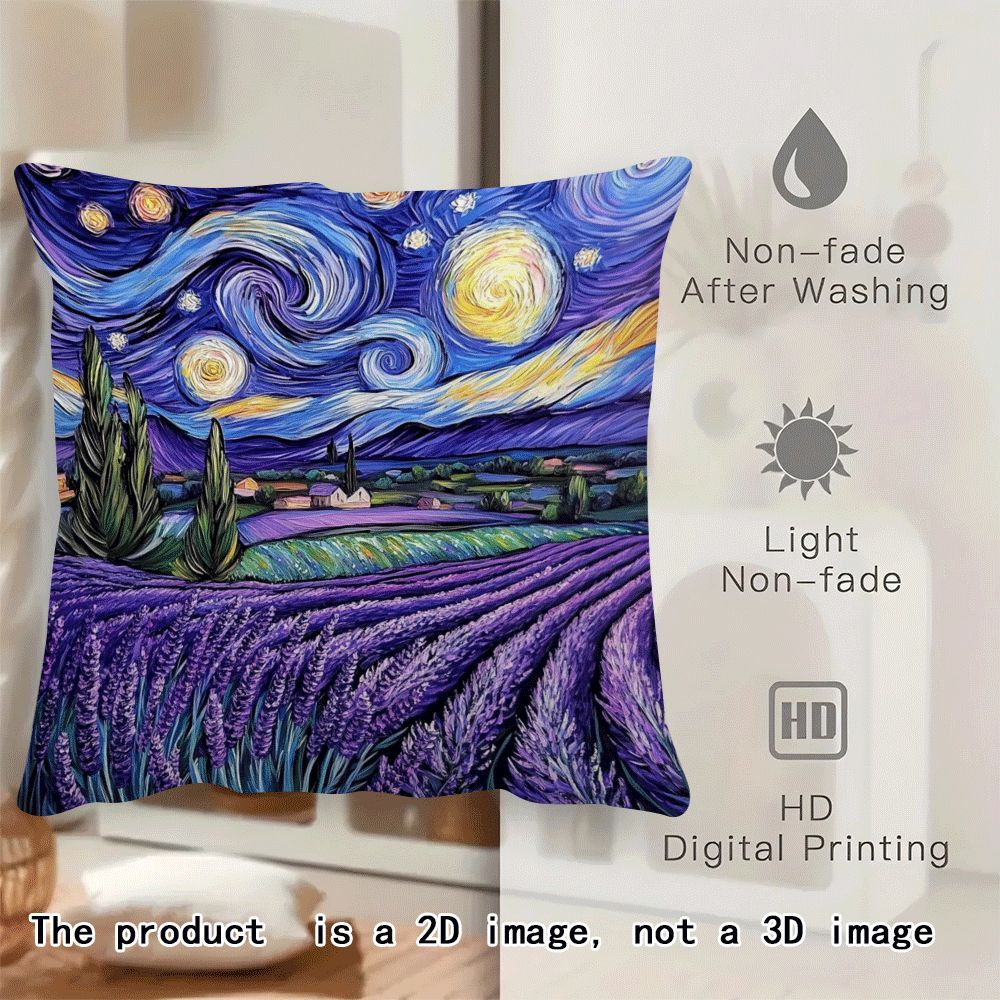 Starry Night Lavender Flannel Cushion Cover 45.72x45.72 cm Zippered Machine Washable
