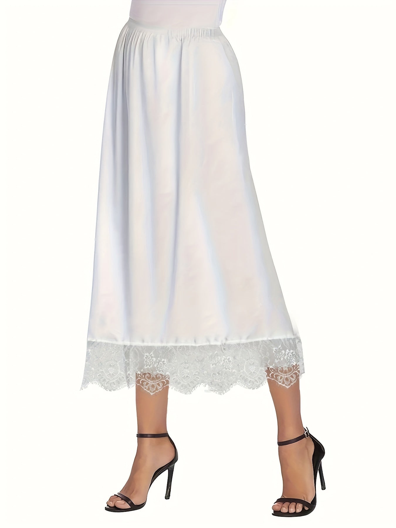 Women's White Lace Midi Skirt Floral Pattern A-Line Lightweight Polyester