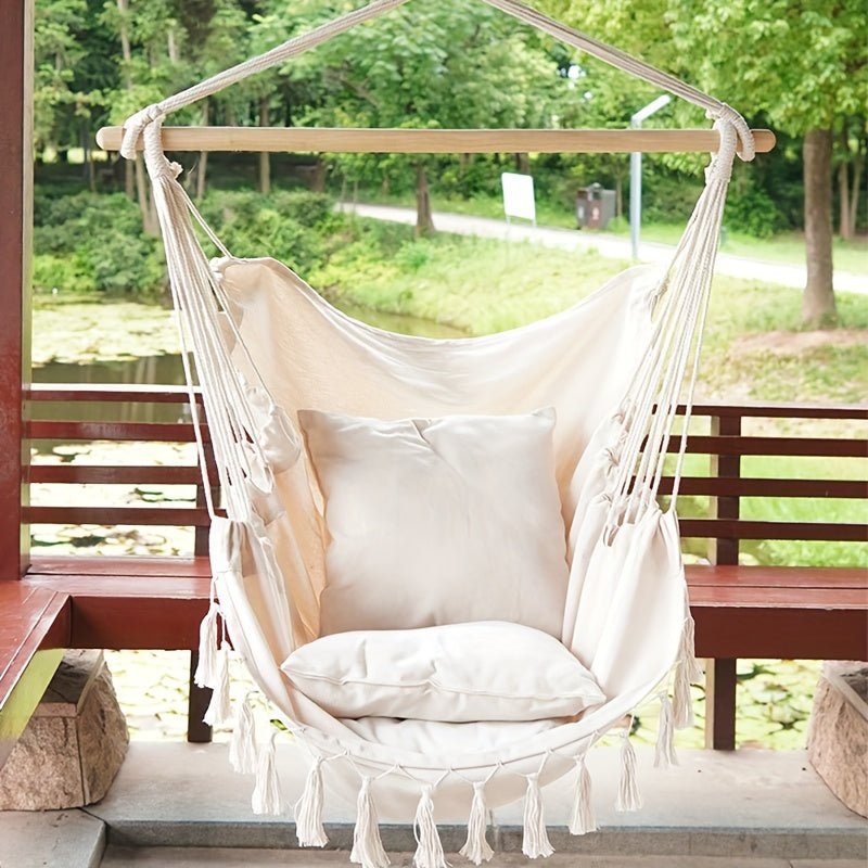 Outdoor Lounge Chair Hammock Beige Dark Grey Polyester with Pillows Patio Garden Relaxation