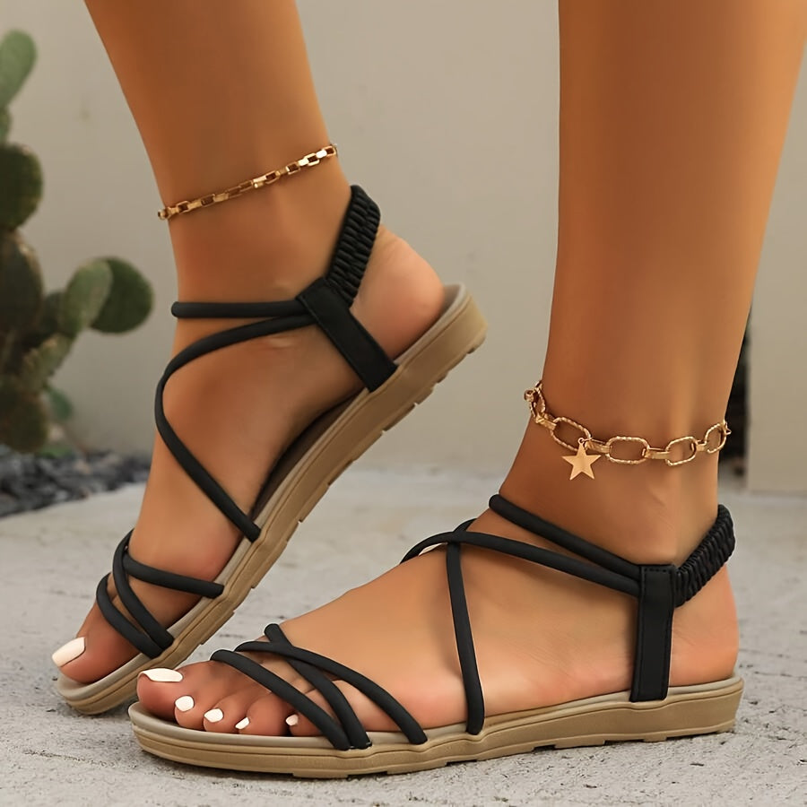 Women's Plus Size Beige Open Toe Slip-On Flat Sandals