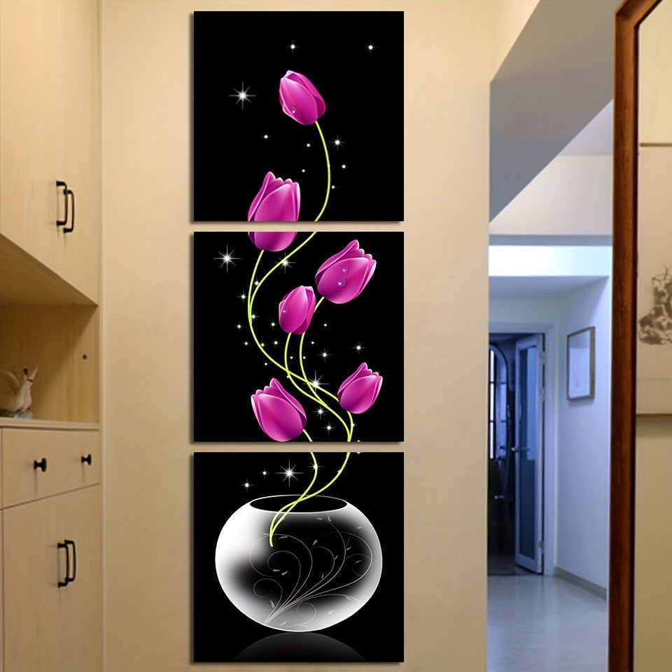 Conjunto de arte mural de pintura al óleo en mosaico de 3 piezas para decoración de habitaciones, paisaje en dormitorio y sala de estar