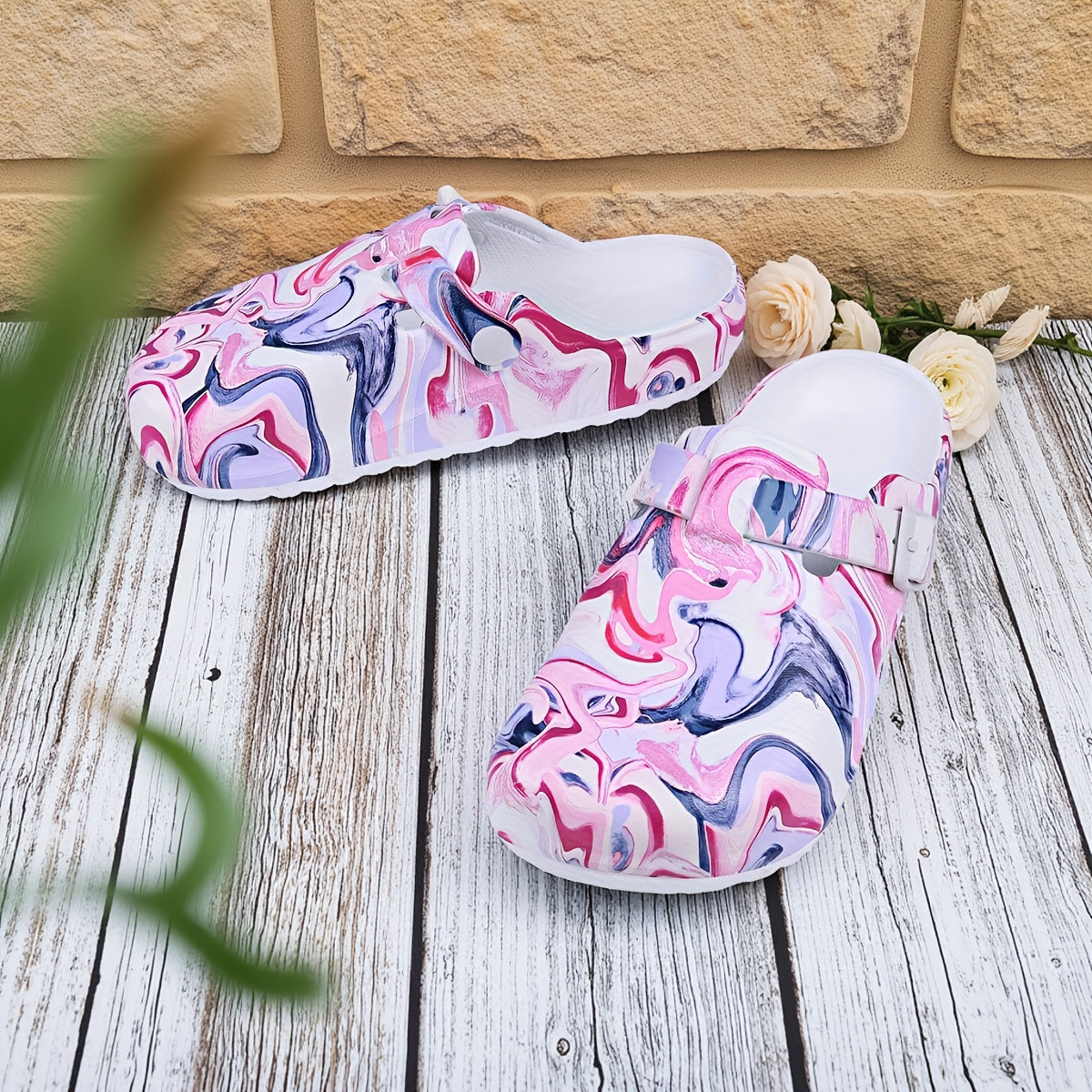 Women Beach Slides Lightweight Casual Mules with Adjustable Buckles