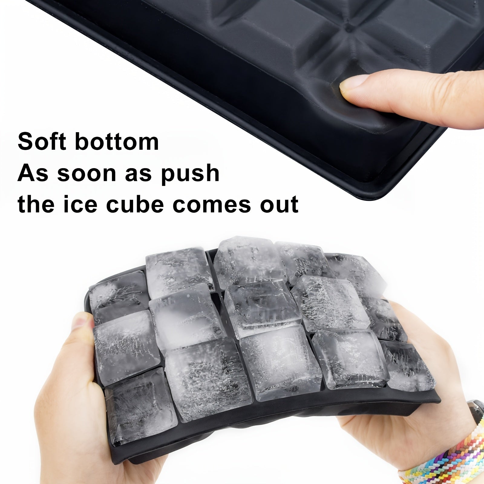 Silicone Ice Cube Tray 15 Square Reusable Flexible Stackable for Freezer