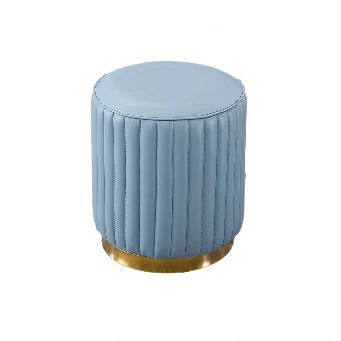 Faux Leather Round Makeup Stool with Soft Cushion for Bedroom Dressing Table Light Beige
