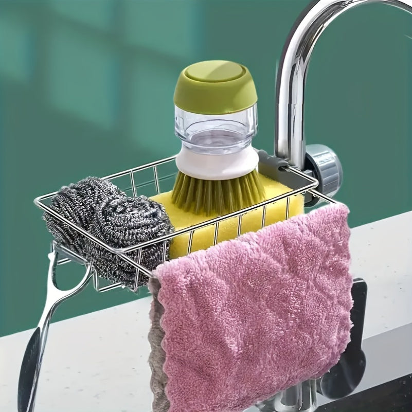 Adjustable Stainless Steel Sink Caddy Organizer with Drainage and Accessories