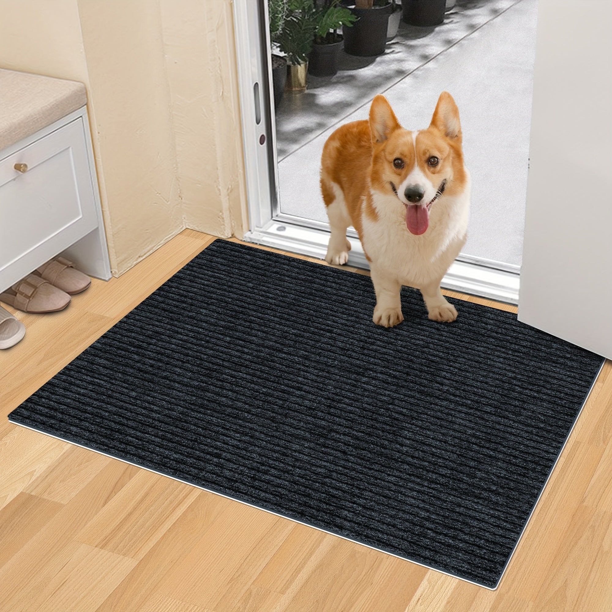 Striped Non-Slip Absorbent Doormat for Entrance, Balcony, or Patio