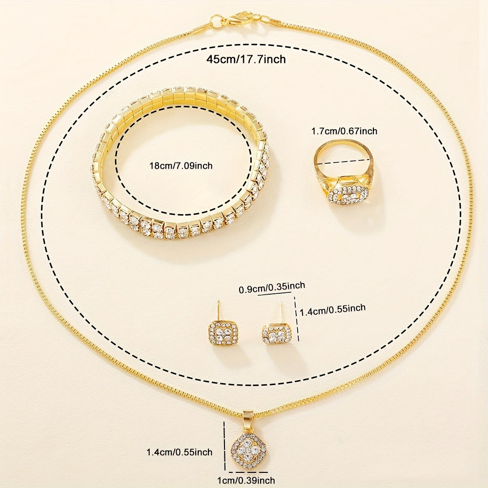 Women's Quartz Watch and Jewelry Set with Rhinestones Square Design for Special Occasions