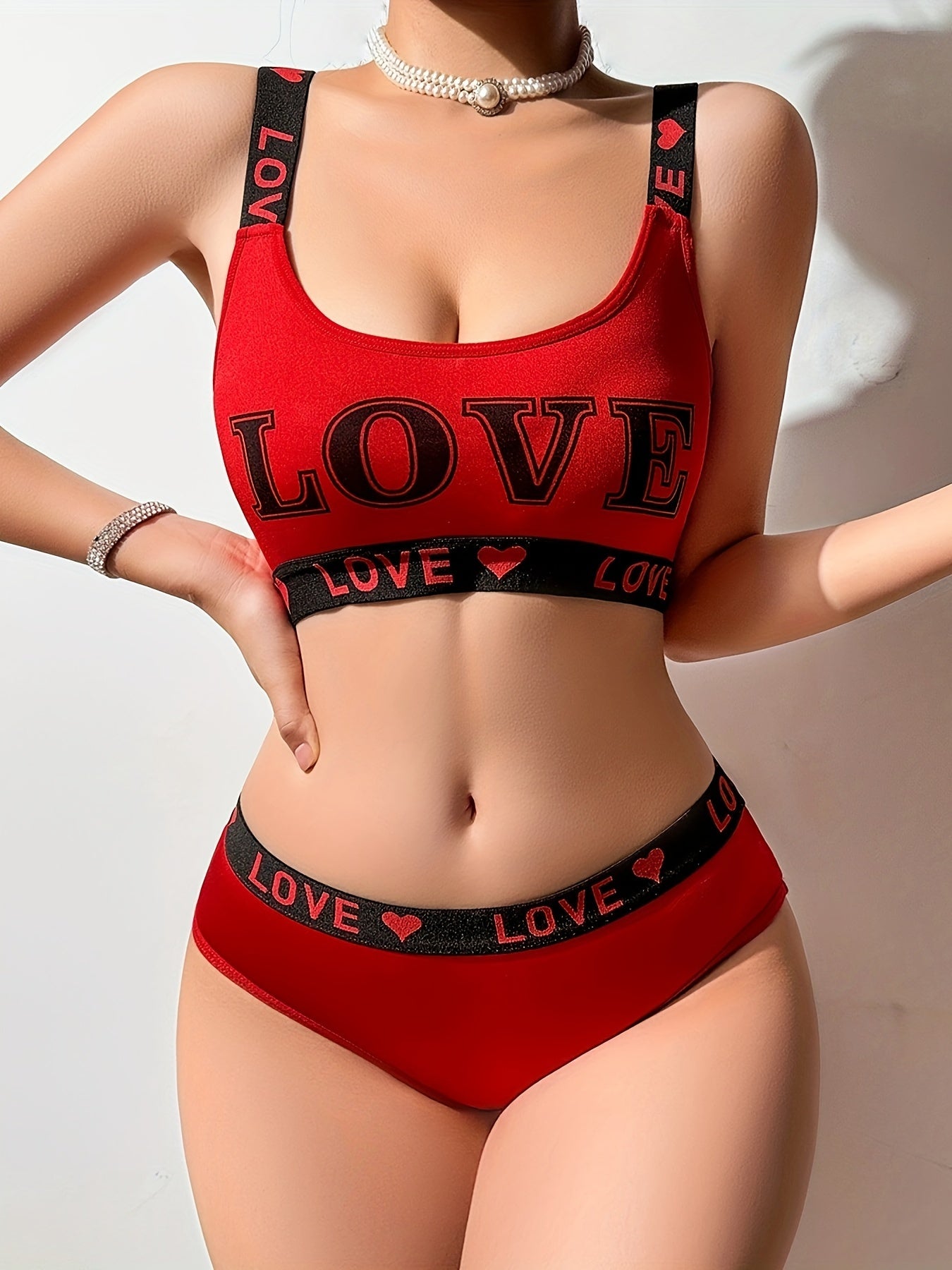 Set of Love Letter Sports Bra with Matching Belt for Women