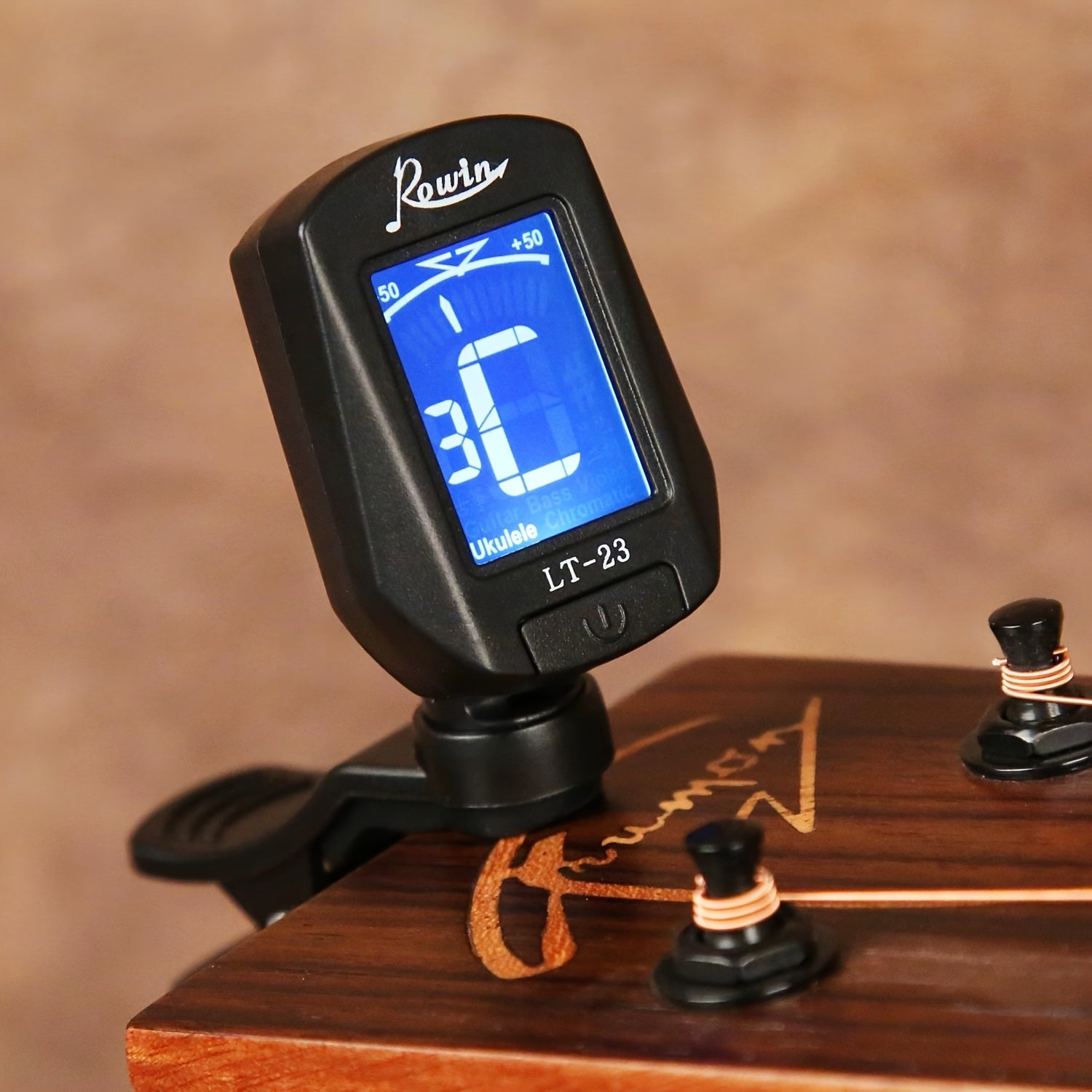 Chromatic Clip-On Guitar Tuner for Acoustic Electric Instruments Black ABS Battery Powered