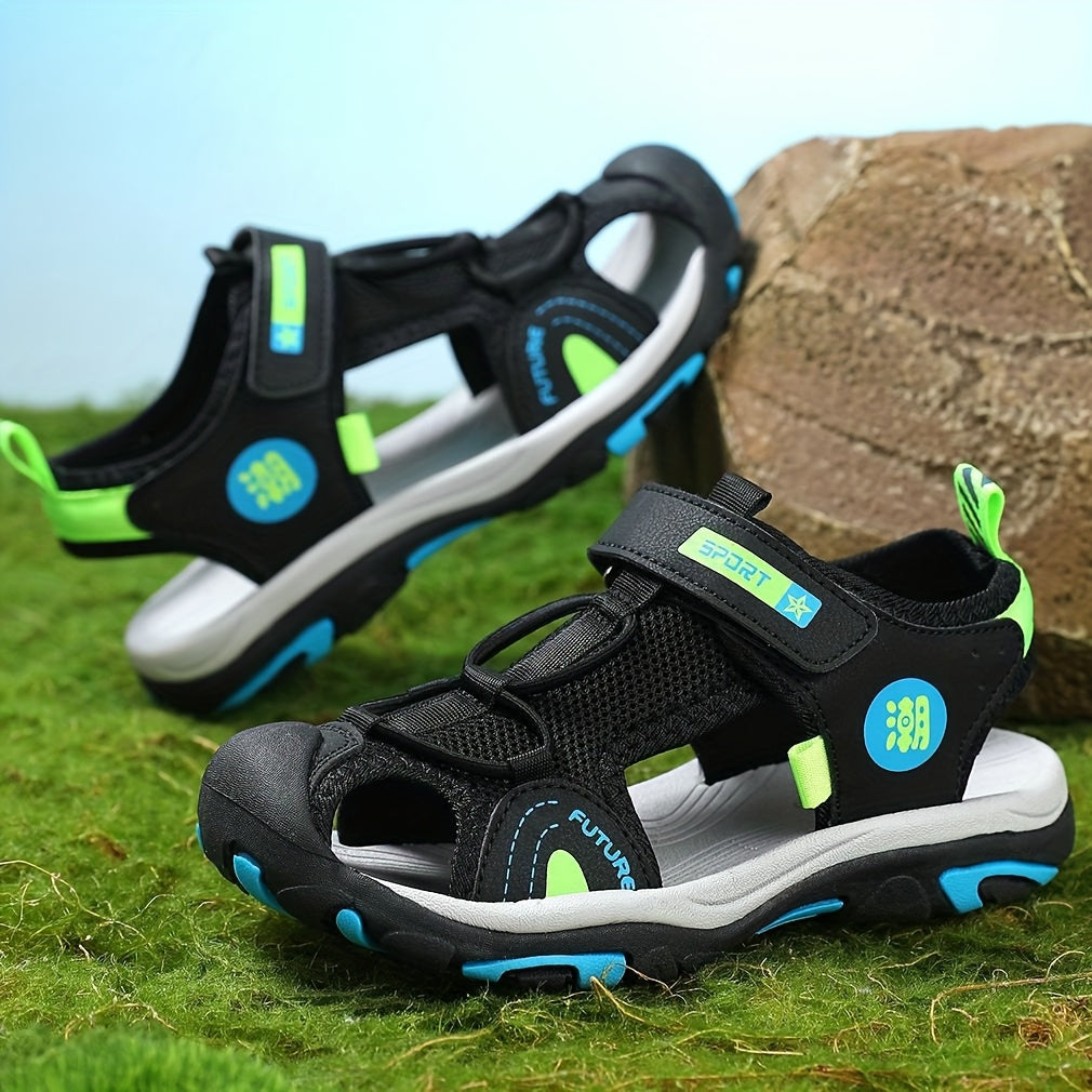 Kids Boys Blue and Orange Breathable Mesh Casual Sandals with Non-Slip Sole and Adjustable Strap