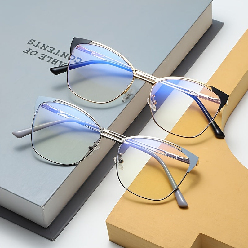 Women's Blue Light Blocking Glasses Oval Metal Frame Chic Design Non-Prescription Includes Case